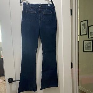 Dark Navy Flared Jeans with Front Patch Pockets